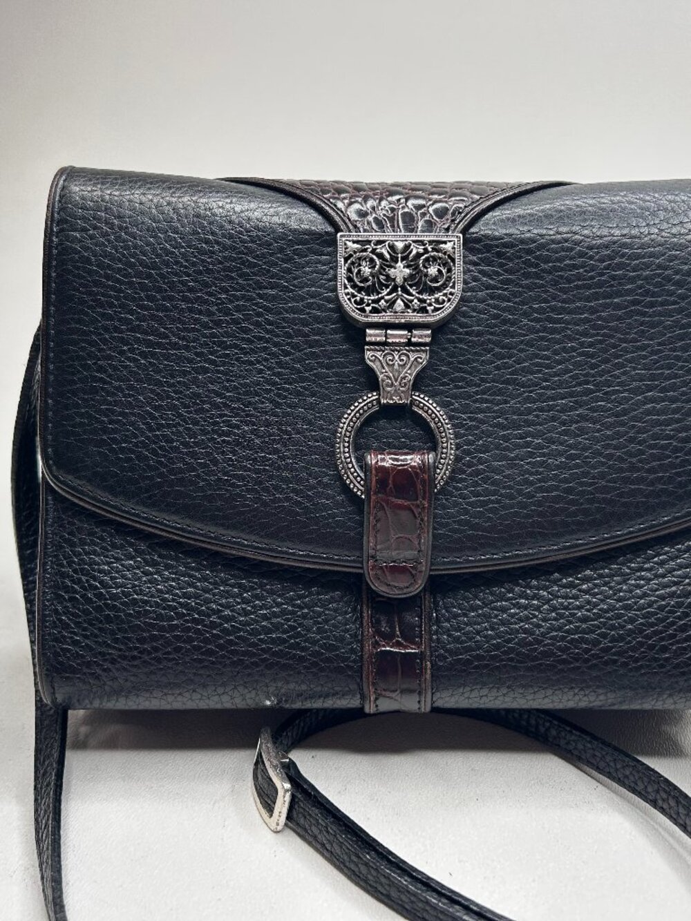 BRIGHTON Nepal Org Blk/Brn Leather Purse/Wallet Bag With Dust Bag. MSRP $310 EUC